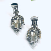 Rhinestone Clip On Earrings, Black Rhinestone Earrings, Retro Earrings, Black and Silver Earrings
