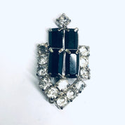 Rhinestone Clip On Earrings, Black Rhinestone Earrings, Retro Earrings, Black and Silver Earrings