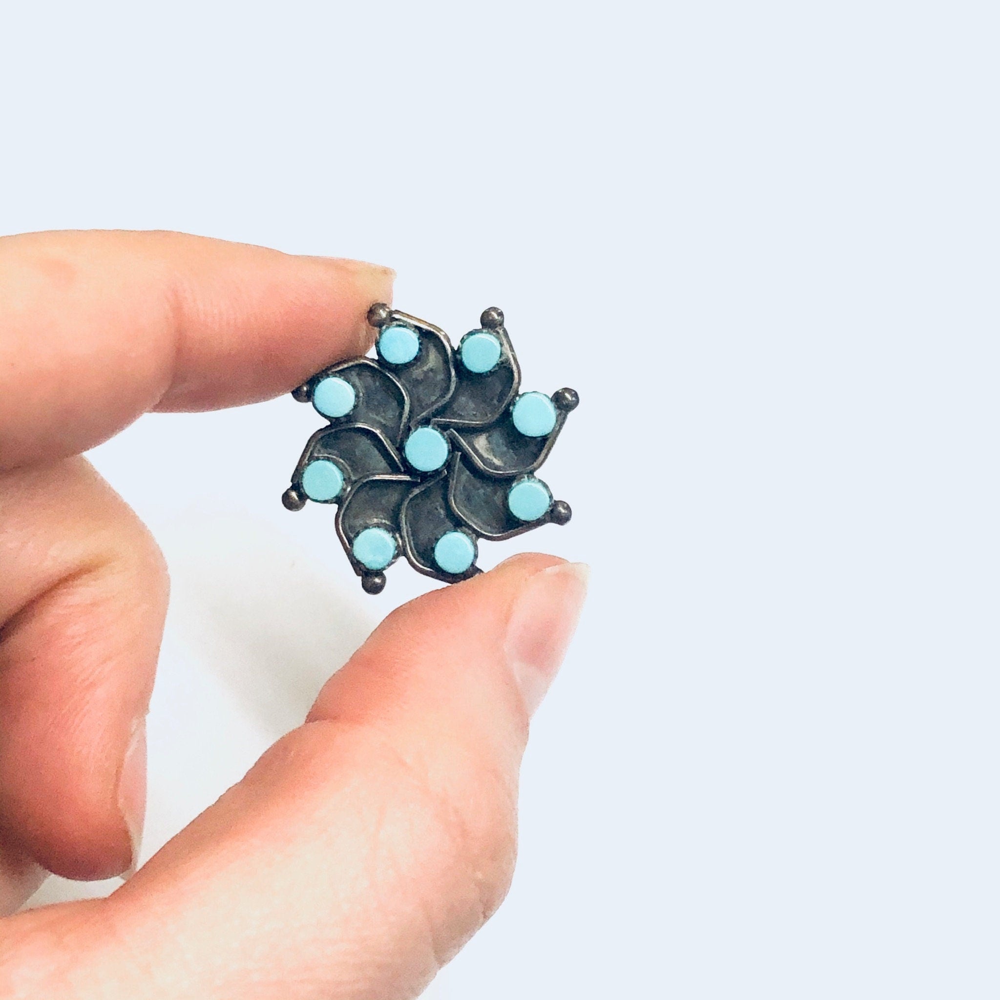 Turquoise Clip On Earrings, Star Shaped Earrings, Silver and Turquoise Earrings, Vintage Clip Ons