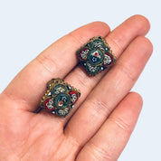 Millefiori Clip On Earrings, Mosaic Earrings, Gold Toned Earrings, Floral Design Jewelry, Red and Green Earrings
