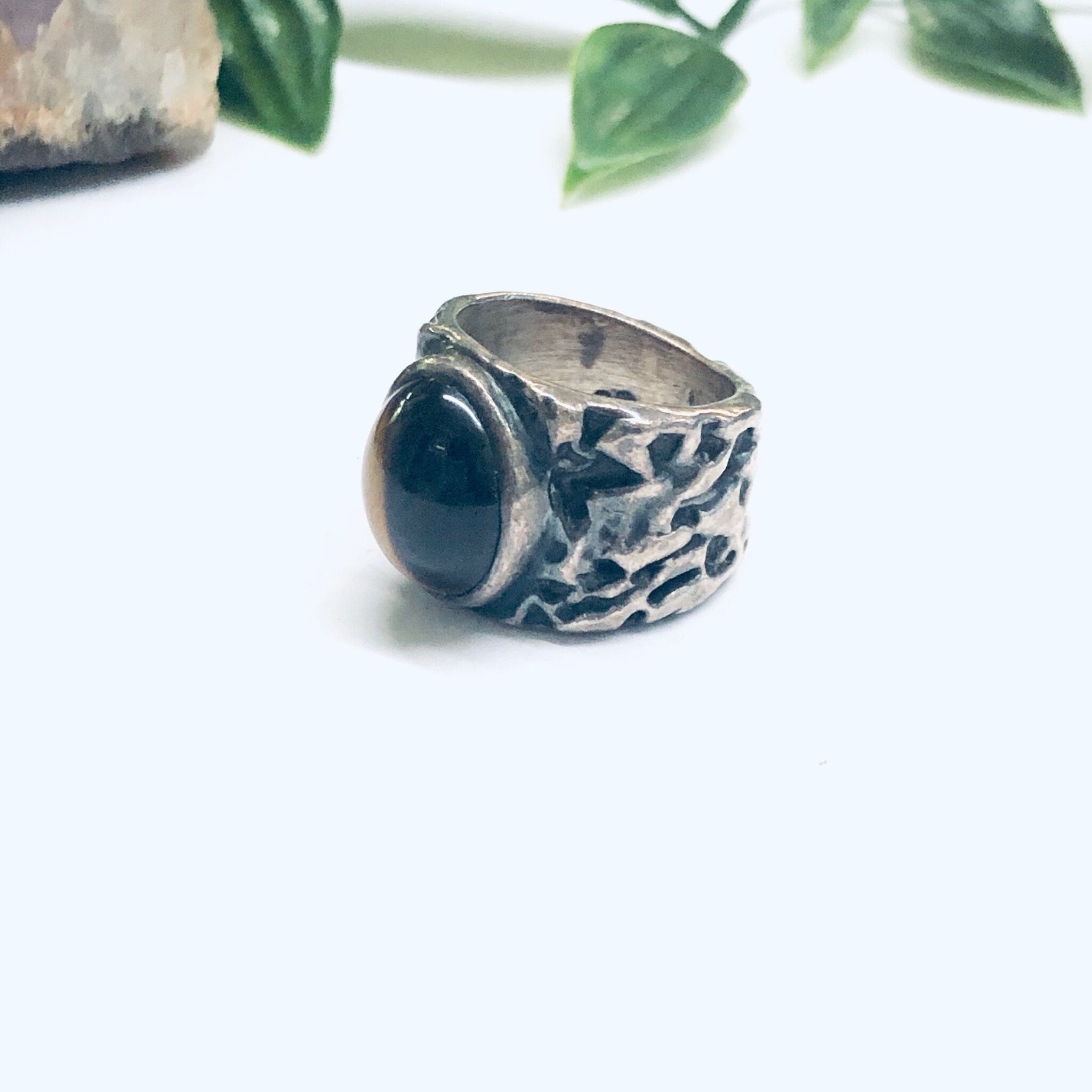 Vintage Tigers Eye Ring, Tigers Eye Jewelry, Thick Band Ring, Brown Gemstone Ring, Gemini Birthstone Ring