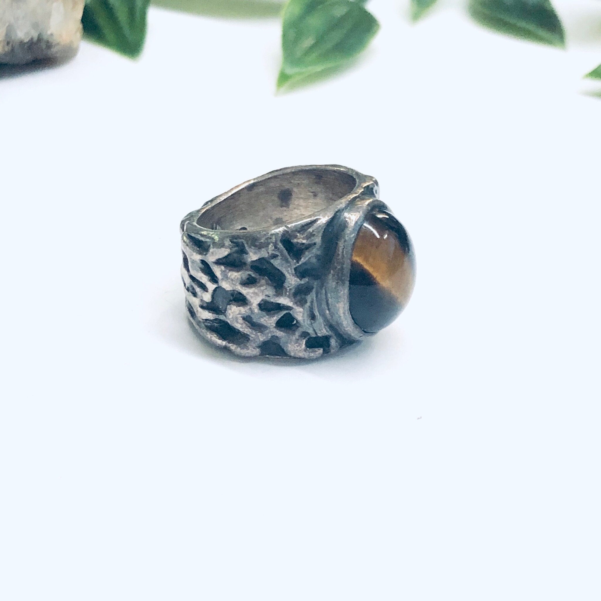 Vintage Tigers Eye Ring, Tigers Eye Jewelry, Thick Band Ring, Brown Gemstone Ring, Gemini Birthstone Ring