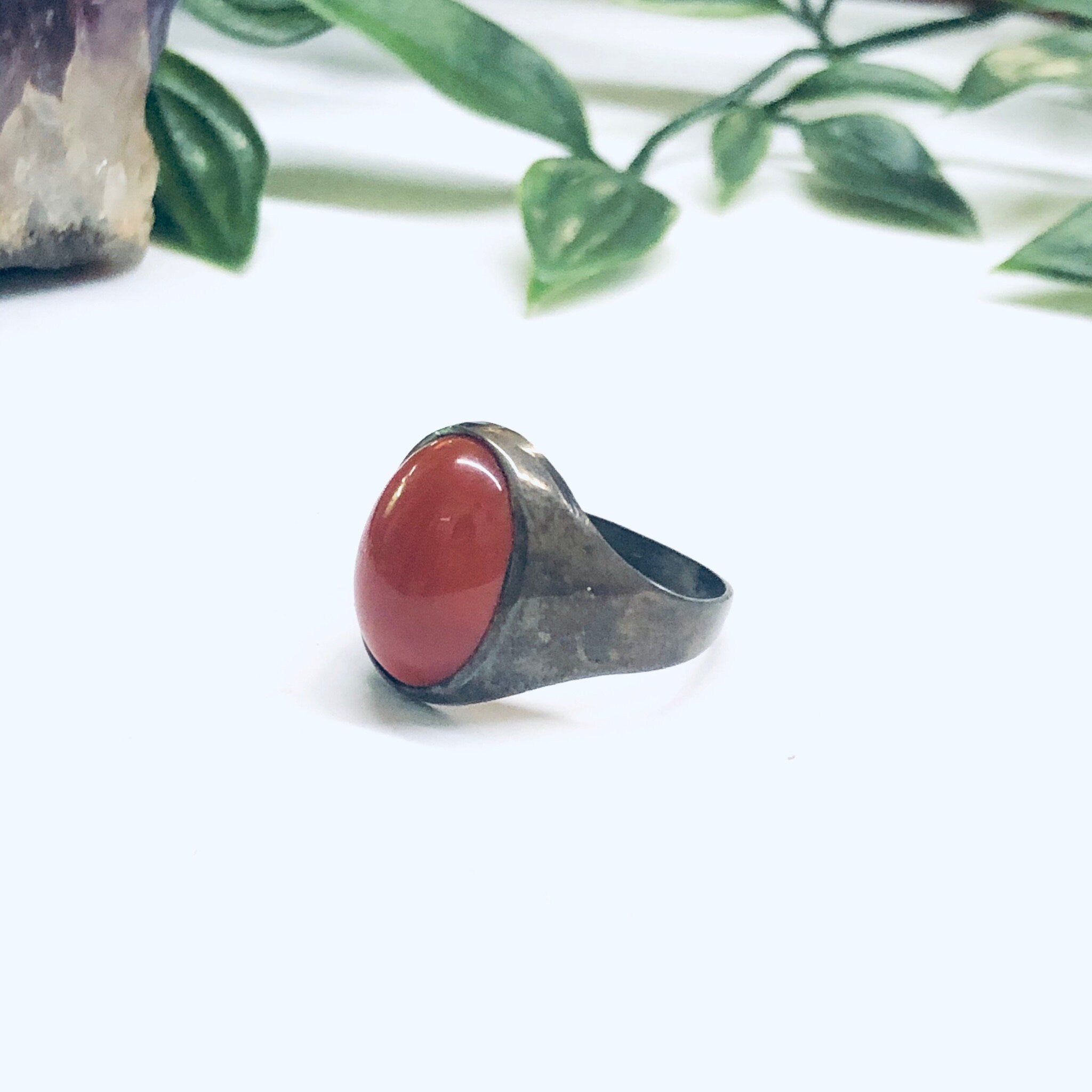 Vintage Carnelian Ring, Red Stone Ring, Silver and Carnelian Ring, Mens Jewelry, US Size 11