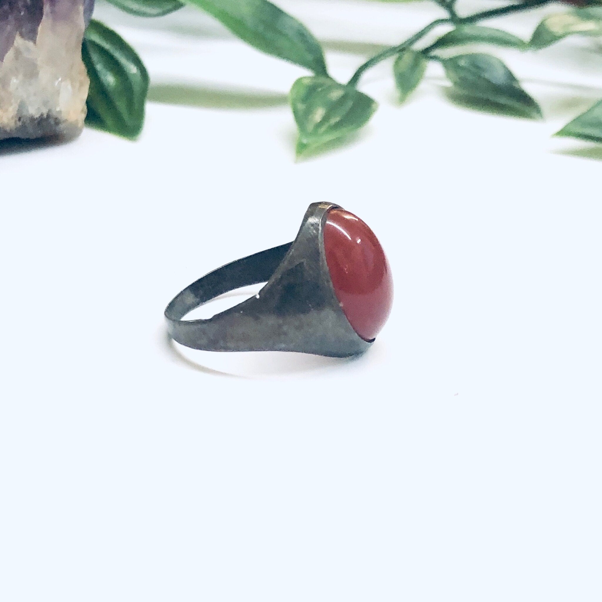 Vintage Carnelian Ring, Red Stone Ring, Silver and Carnelian Ring, Mens Jewelry, US Size 11