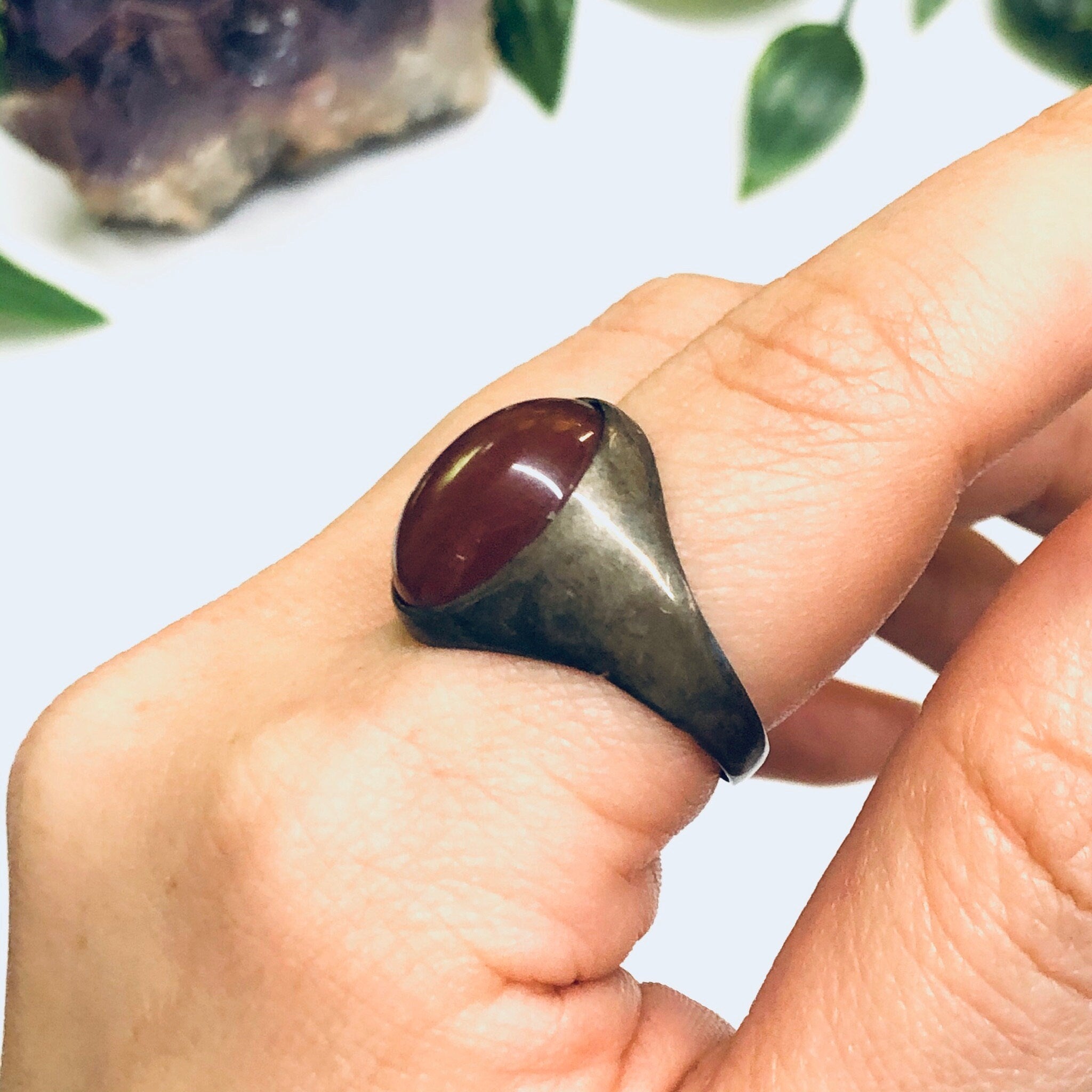 Vintage Carnelian Ring, Red Stone Ring, Silver and Carnelian Ring, Mens Jewelry, US Size 11