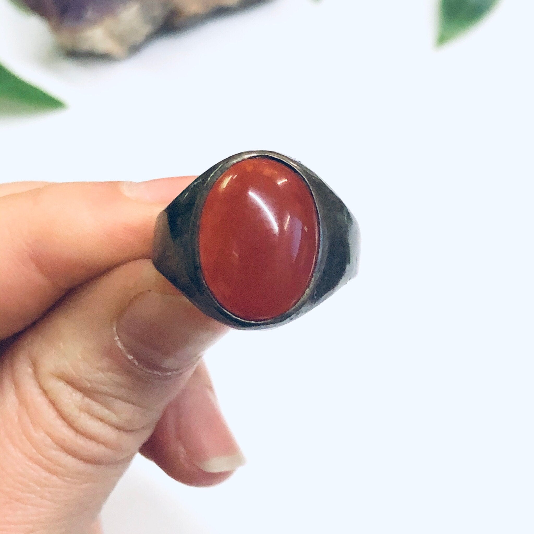 Vintage Carnelian Ring, Red Stone Ring, Silver and Carnelian Ring, Mens Jewelry, US Size 11