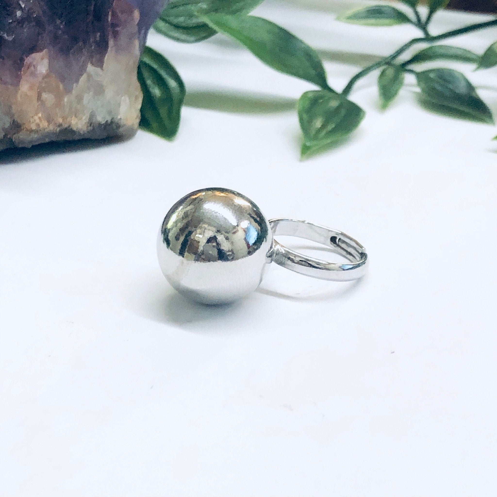 Adjustable Ball Ring, Silver Tone Ring, Large Ball Ring, Minimalist Style Jewelry, Sizable Ring