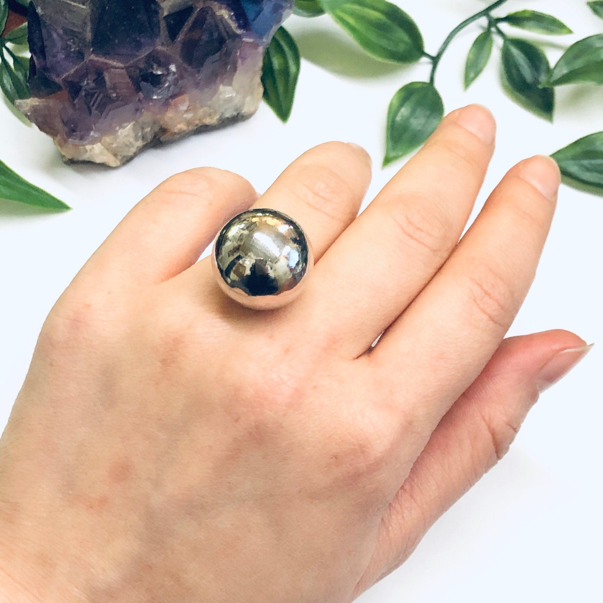 Adjustable Ball Ring, Silver Tone Ring, Large Ball Ring, Minimalist Style Jewelry, Sizable Ring