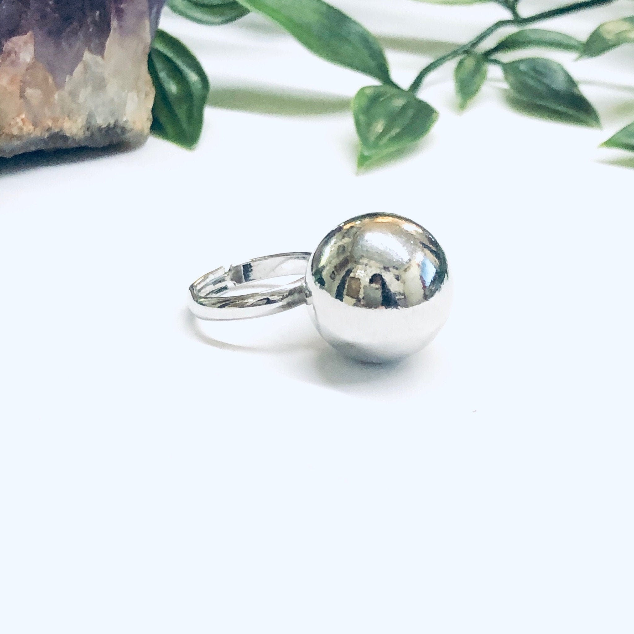 Adjustable Ball Ring, Silver Tone Ring, Large Ball Ring, Minimalist Style Jewelry, Sizable Ring