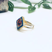 Millefiori Ring, Mosaic Ring, Gold Toned Ring, Flower Jewelry, Floral Design Ring, Red Flower Ring, Made in Italy, Adjustable Ring