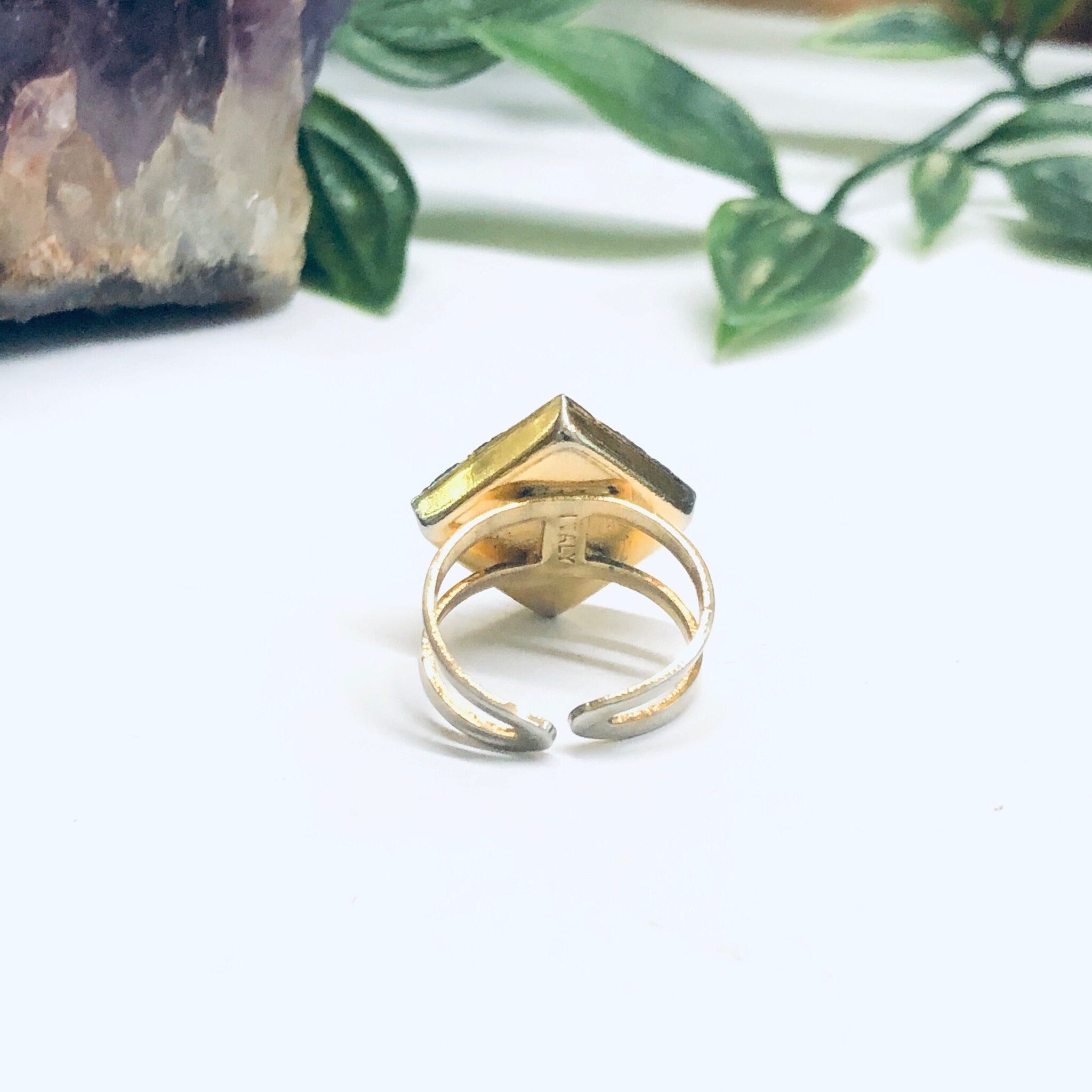 Millefiori Ring, Mosaic Ring, Gold Toned Ring, Flower Jewelry, Floral Design Ring, Red Flower Ring, Made in Italy, Adjustable Ring