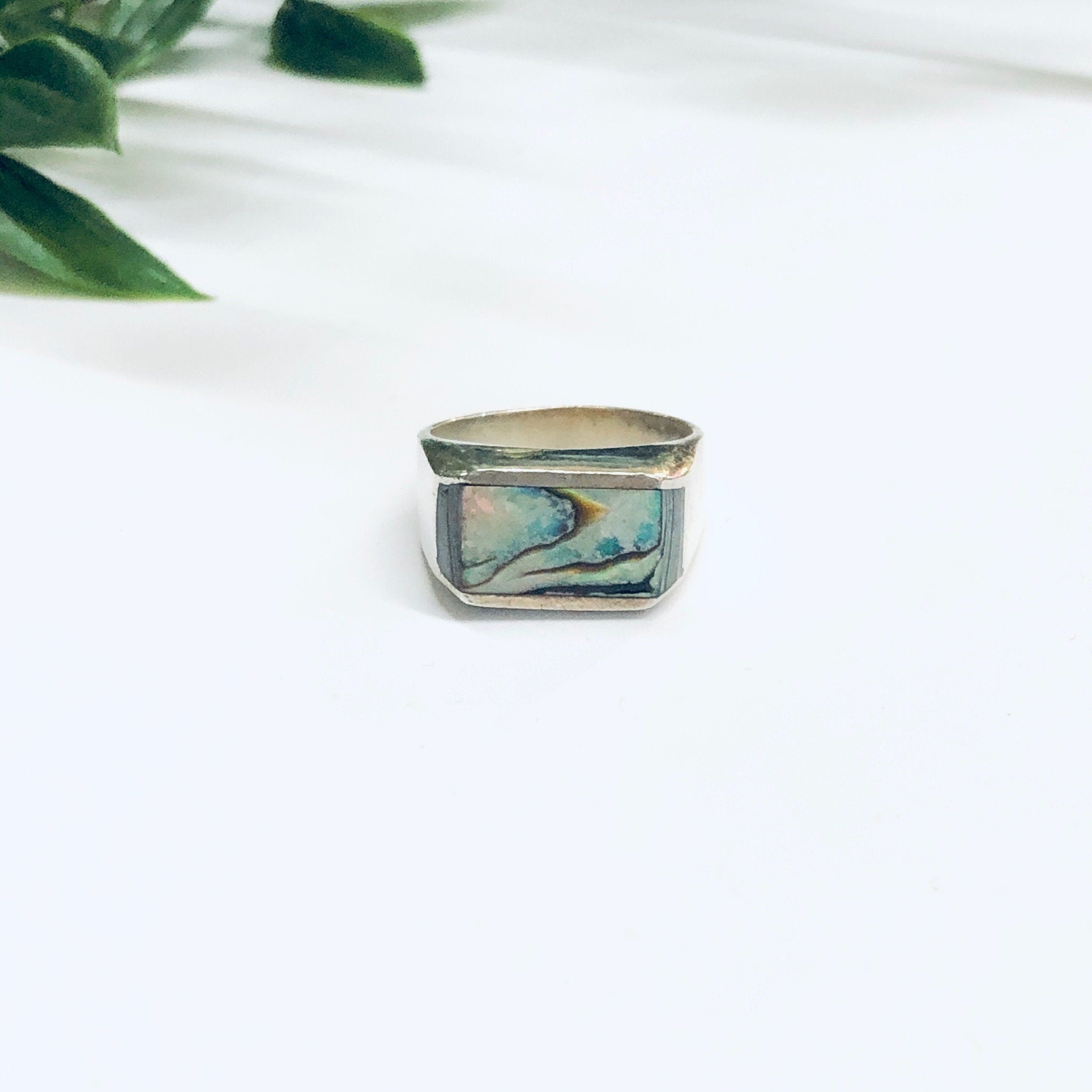Vintage Abalone Shell Ring, Silver and Abalone Ring, Shell Jewelry, Vintage Silver Ring, Valentines Day Gift