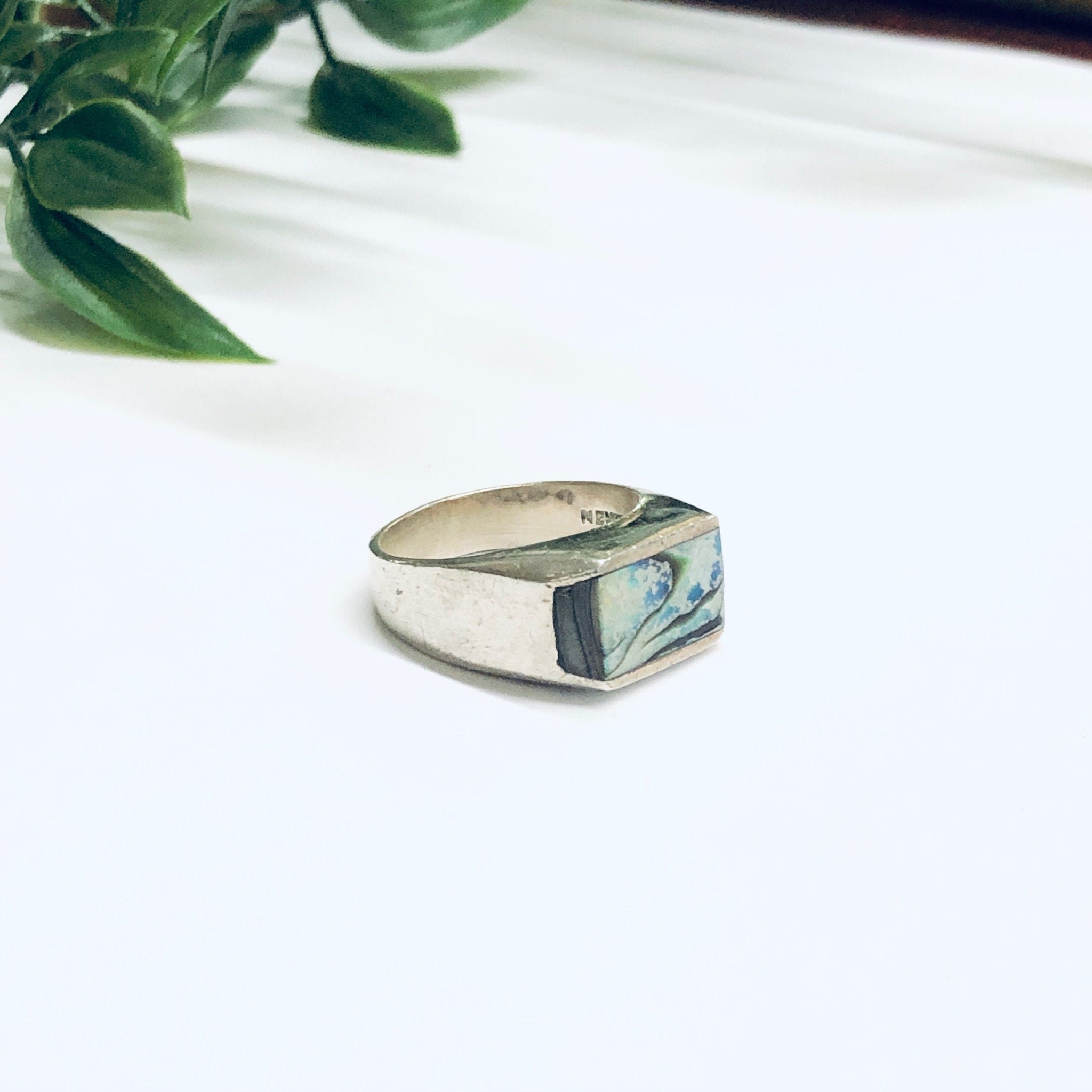 Vintage Abalone Shell Ring, Silver and Abalone Ring, Shell Jewelry, Vintage Silver Ring, Valentines Day Gift
