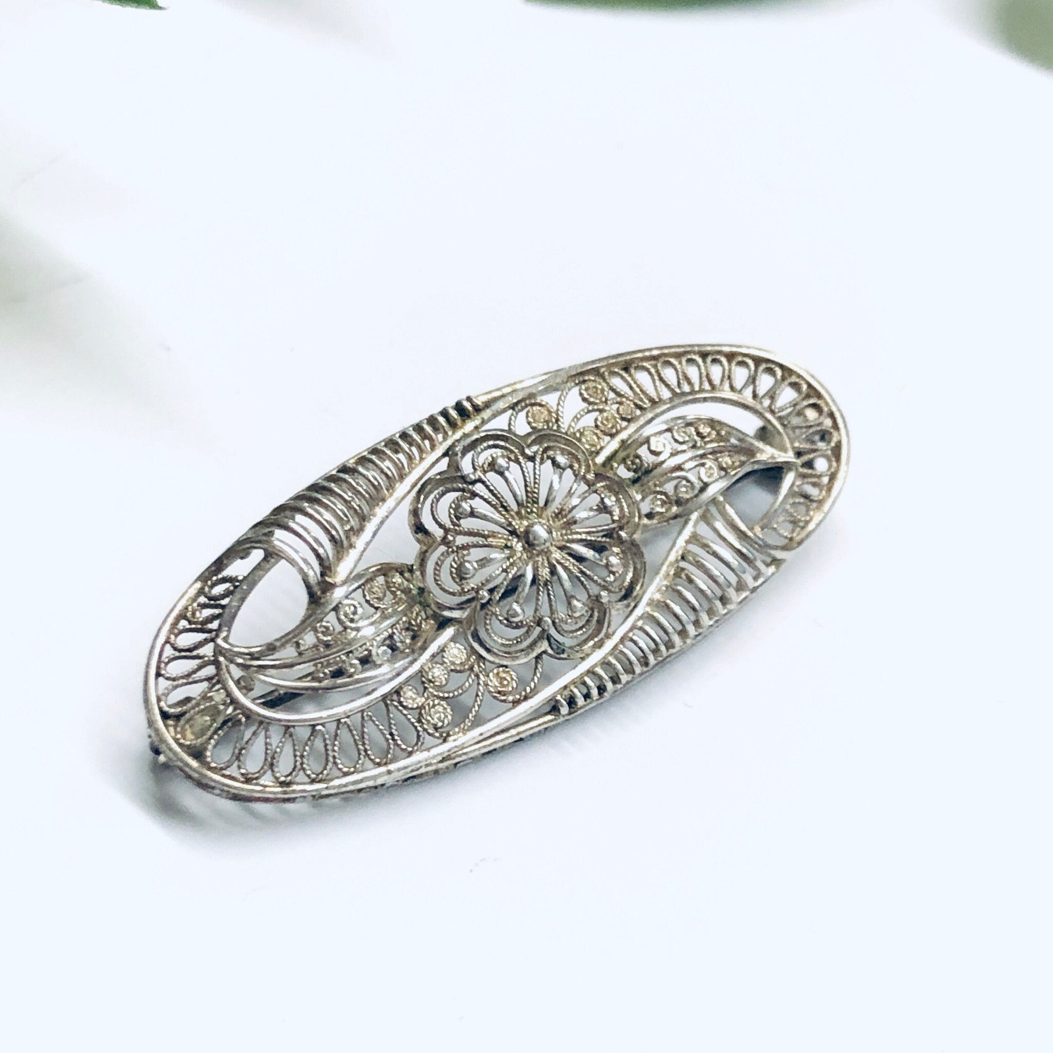 Vintage Silver Brooch with Flower Design, Vintage Cut Out Brooch, Delicate Silver Pin, Ornate Vintage Jewelry