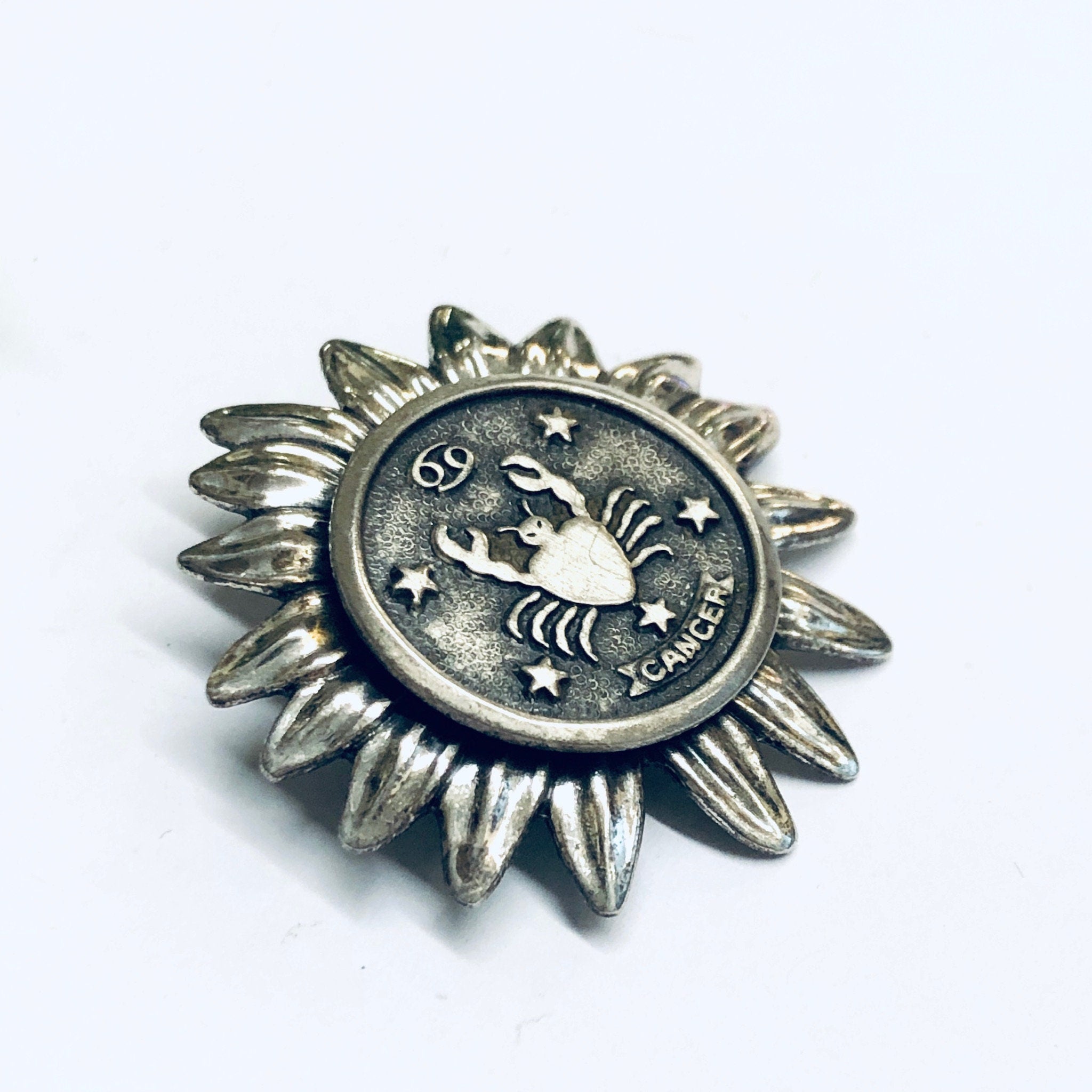 Beau Sterling Zodiac Sign Pin, Beau Sterling Brooch, Zodiac Sign Brooch, Cancer Sign Pin, Astrology Brooch, Crab Pin