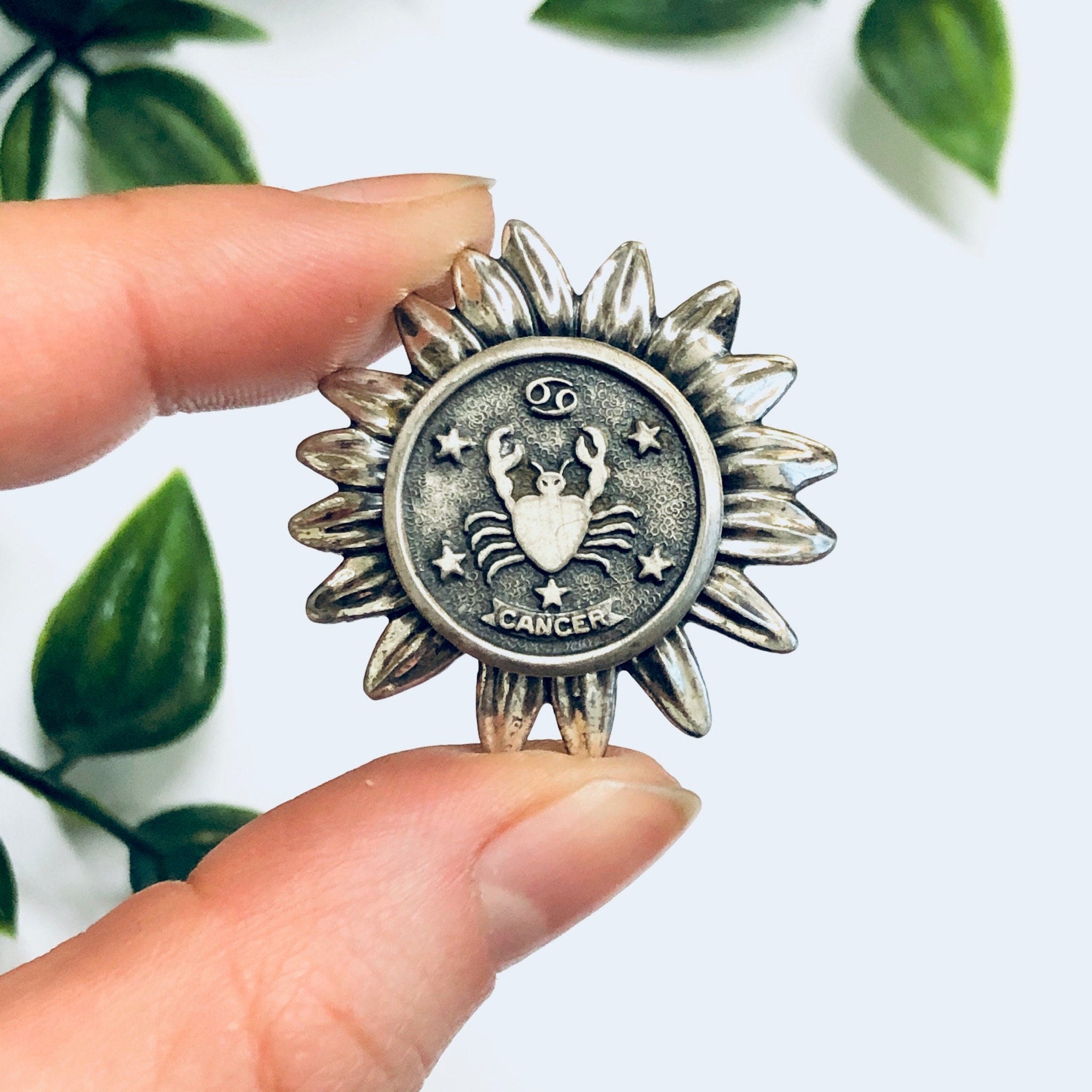 Beau Sterling Zodiac Sign Pin, Beau Sterling Brooch, Zodiac Sign Brooch, Cancer Sign Pin, Astrology Brooch, Crab Pin
