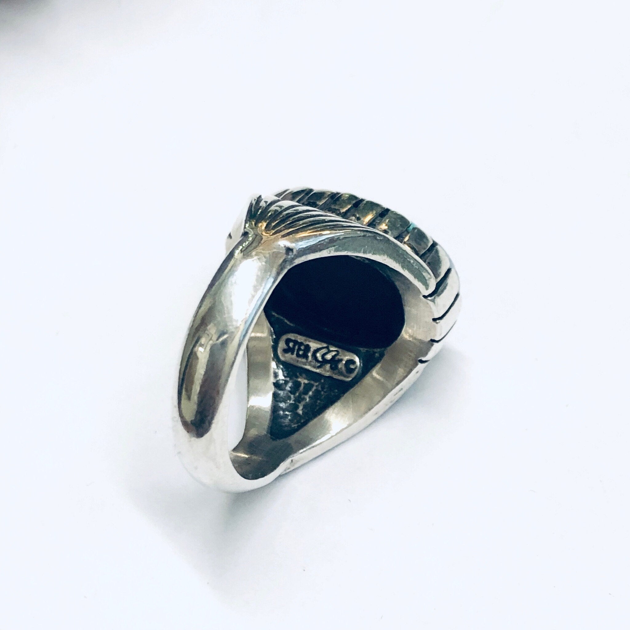 Southwestern Silver Ring with Inlaid Stones, Silver Turquoise Ring, Mother of Pearl Jewelry, Vintage Turquoise Jewelry, Signed Silver Ring