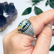 Southwestern Silver Ring with Inlaid Stones, Silver Turquoise Ring, Mother of Pearl Jewelry, Vintage Turquoise Jewelry, Signed Silver Ring