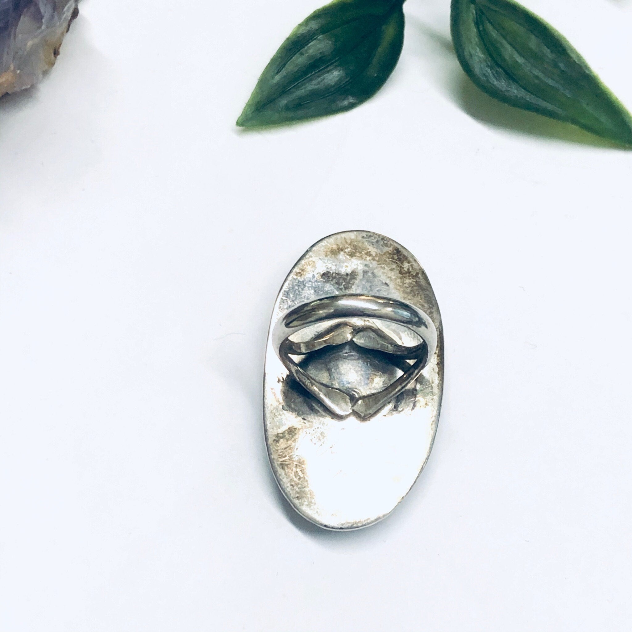 Navajo Signed Billie Eagle Ring, Silver Chrysocolla Ring, Large Statement Ring, Blue and Green Cabochon Stone