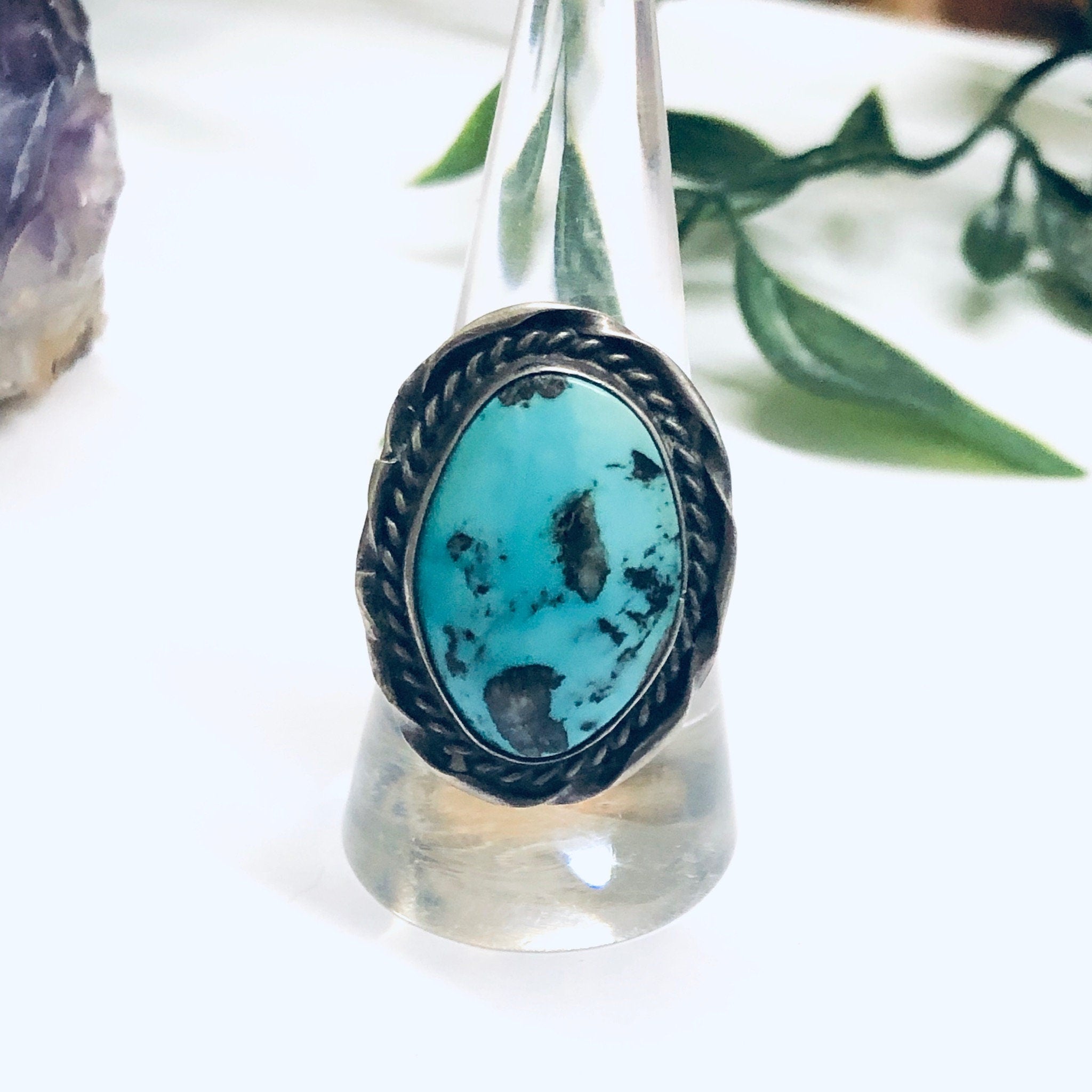 Bisbee Turquoise Ring, Vintage Turquoise Jewelry, Large Bisbee Turquoise, Turquoise Cabochon Ring