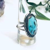 Bisbee Turquoise Ring, Vintage Turquoise Jewelry, Large Bisbee Turquoise, Turquoise Cabochon Ring