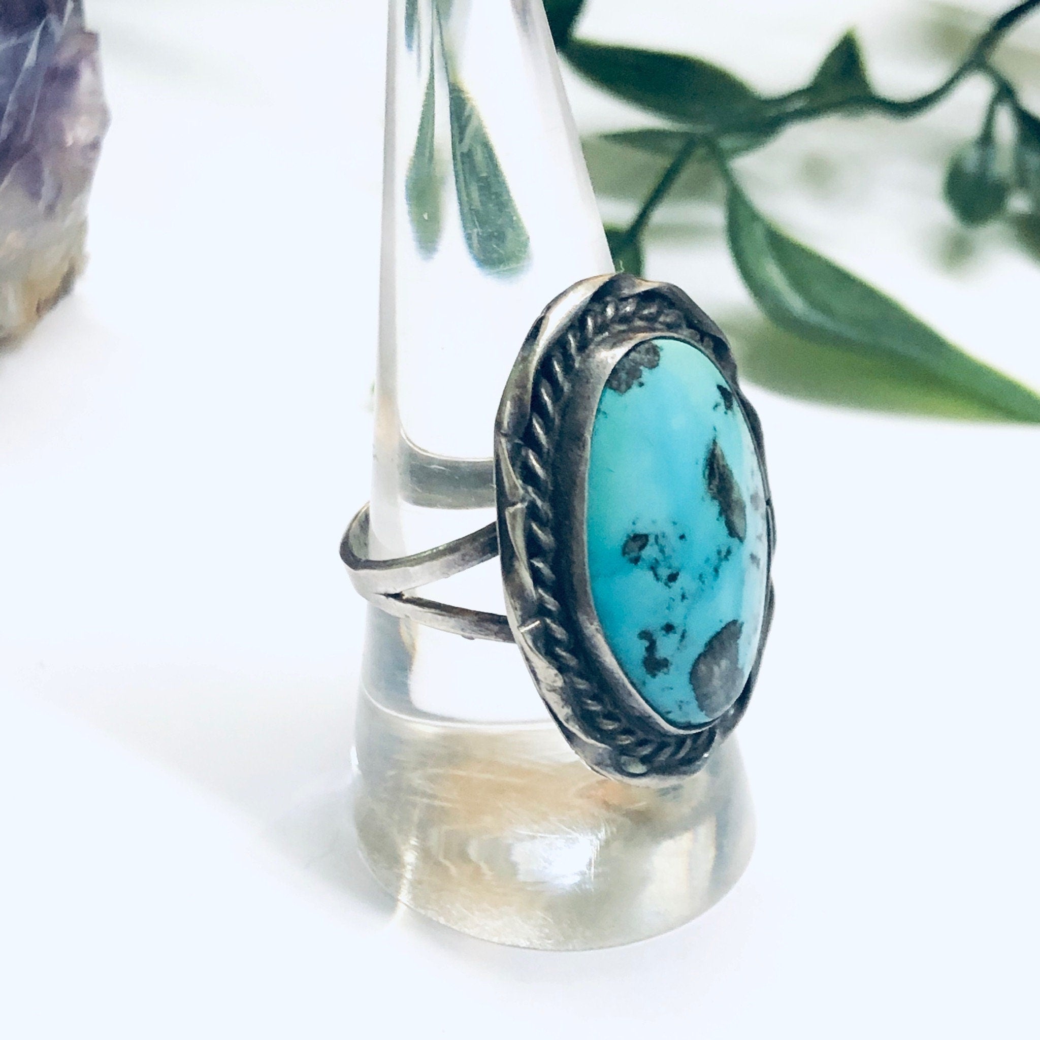Bisbee Turquoise Ring, Vintage Turquoise Jewelry, Large Bisbee Turquoise, Turquoise Cabochon Ring