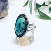 Bisbee Turquoise Ring, Vintage Turquoise Jewelry, Large Bisbee Turquoise, Turquoise Cabochon Ring