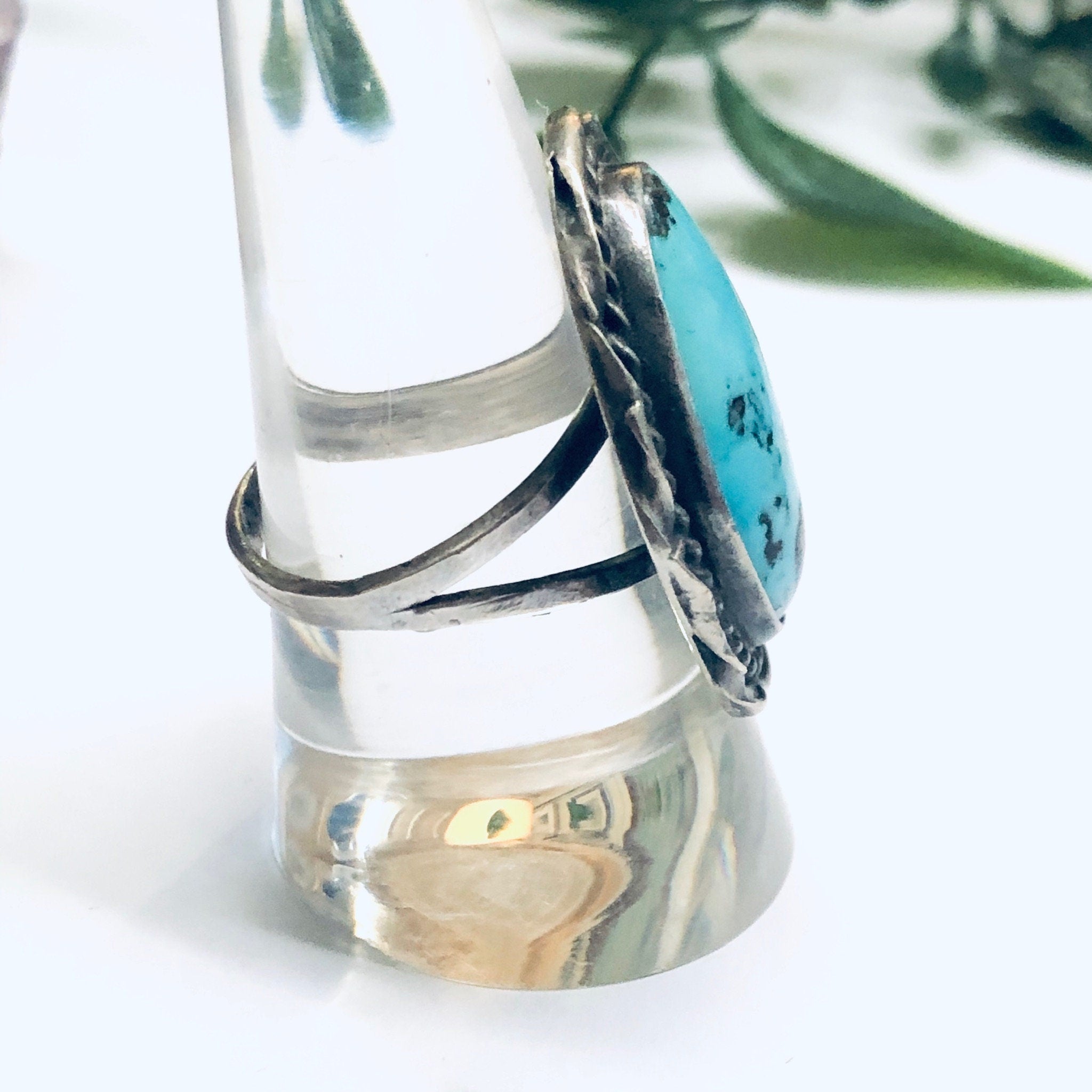 Bisbee Turquoise Ring, Vintage Turquoise Jewelry, Large Bisbee Turquoise, Turquoise Cabochon Ring