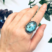 Bisbee Turquoise Ring, Vintage Turquoise Jewelry, Large Bisbee Turquoise, Turquoise Cabochon Ring