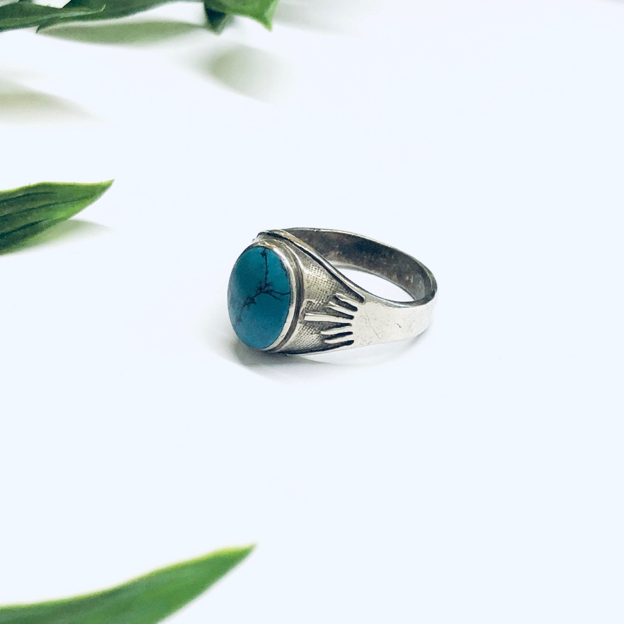 Vintage Silver Ring with Turquoise Stone, Silver and Turquoise Ring, Turquoise Jewelry, Large Ring, Light Blue Ring