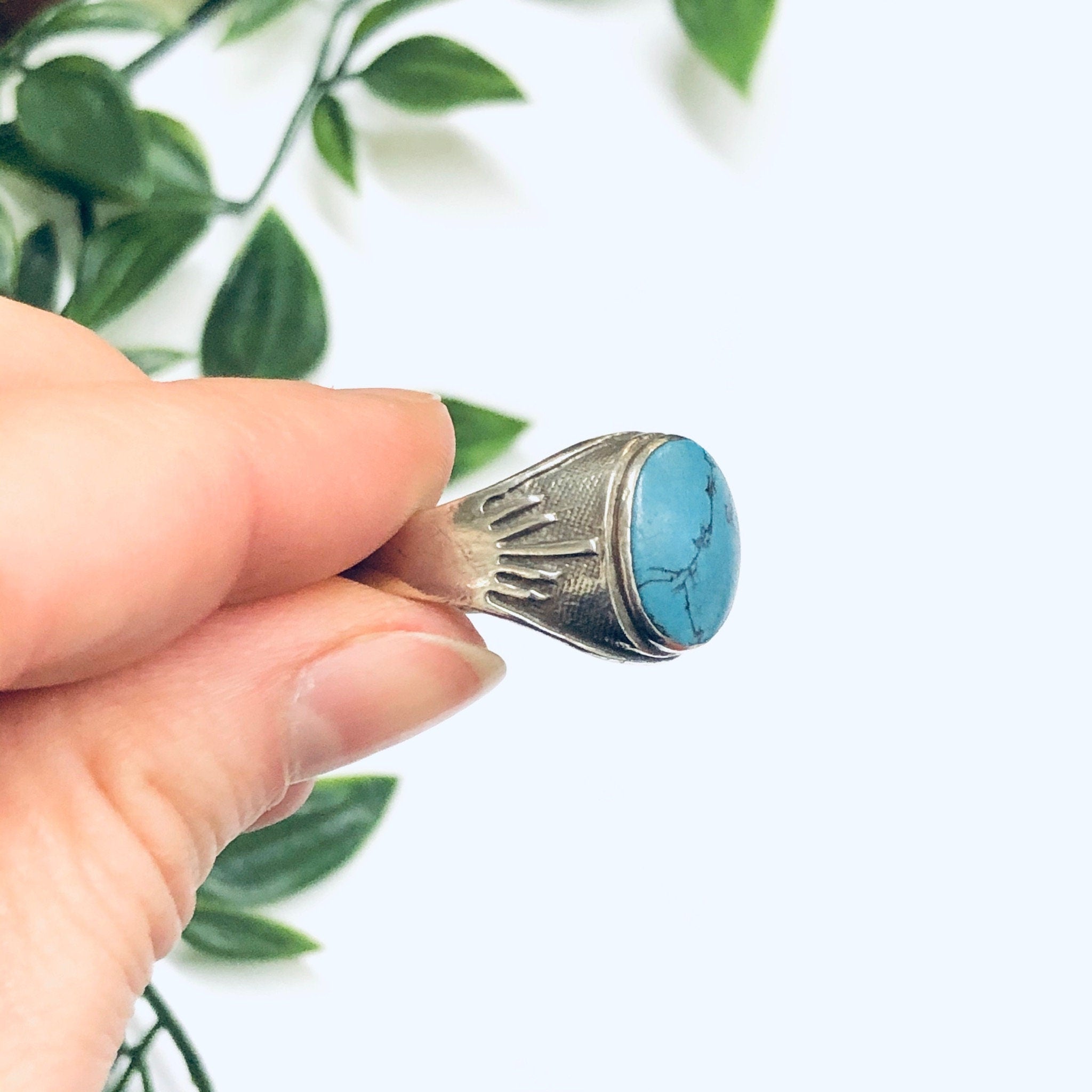 Vintage Silver Ring with Turquoise Stone, Silver and Turquoise Ring, Turquoise Jewelry, Large Ring, Light Blue Ring