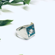 Vintage Silver Ring with Saturn, Turquoise Inlay Ring, Planet Jewelry, Space Jewelry, Blue and Silver Ring, Solar System Ring, Star Ring