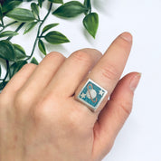 Vintage Silver Ring with Saturn, Turquoise Inlay Ring, Planet Jewelry, Space Jewelry, Blue and Silver Ring, Solar System Ring, Star Ring