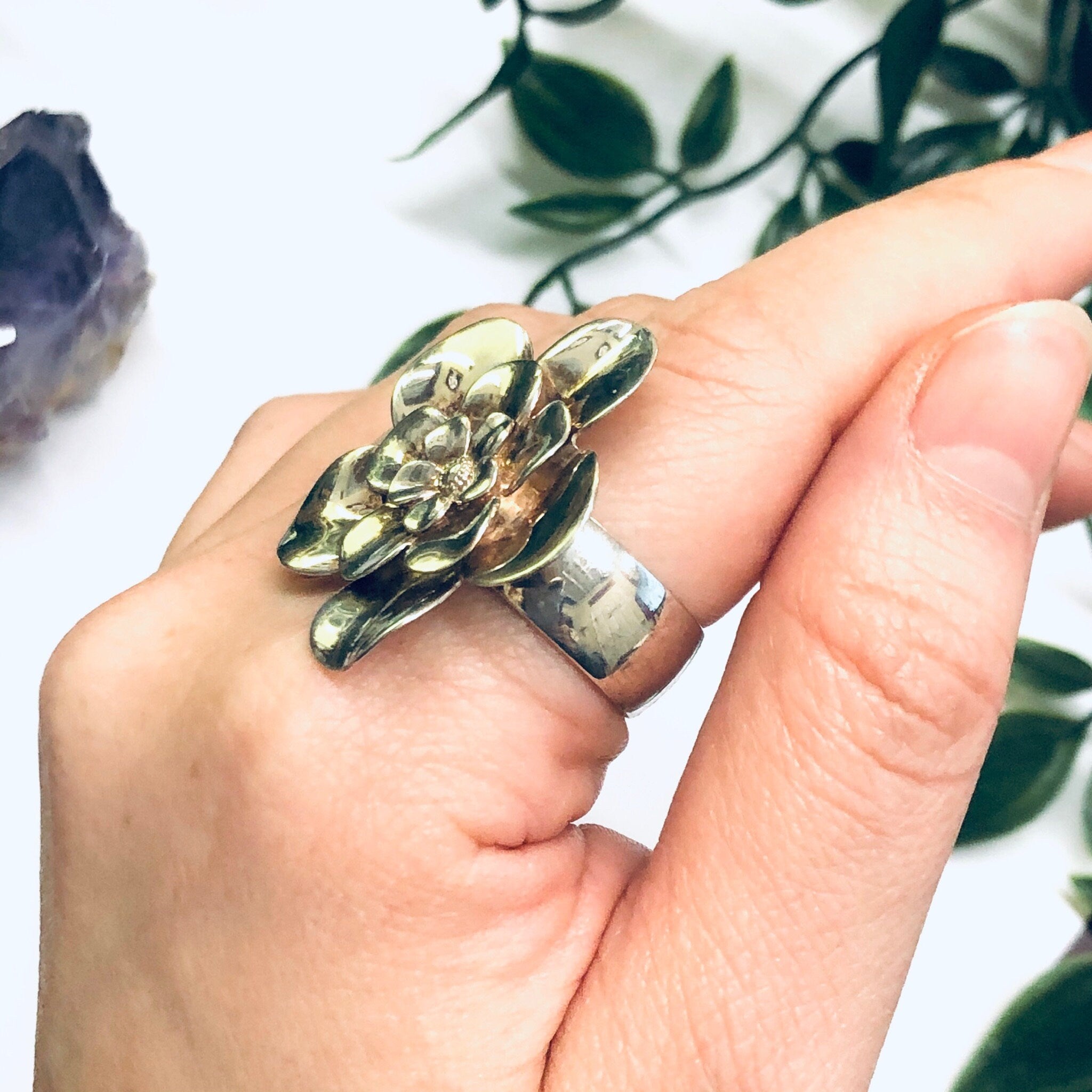 Vintage Paola Valentino Ring, Large Flower Ring, Silver Flower Jewelry, Vintage Silver Ring, Floral Jewelry