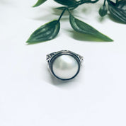 Silver Pearl Ring, Large Pearl Jewelry, Thailand Ring, Vintage Silver Ring, Swirl Design Jewelry, US Size 7 Ring