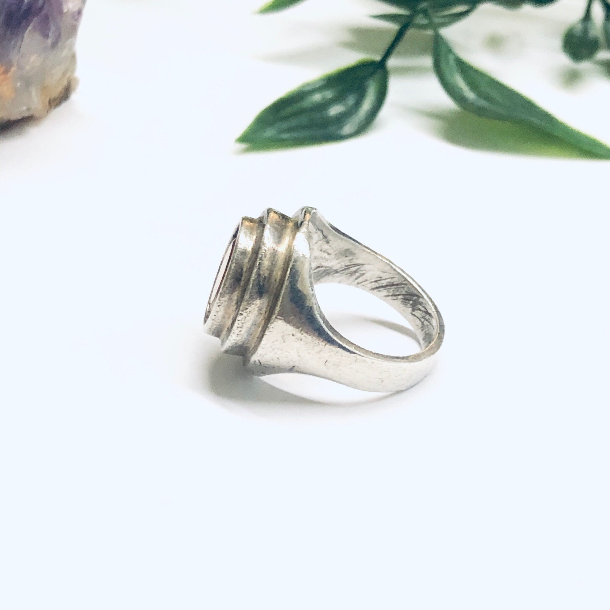 Silver Ring with Orange Gemstone, Vintage Topaz Ring, Citrine Jewelry, US Size 7.5 Ring, Anniversary Gift