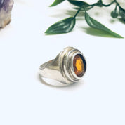 Silver Ring with Orange Gemstone, Vintage Topaz Ring, Citrine Jewelry, US Size 7.5 Ring, Anniversary Gift