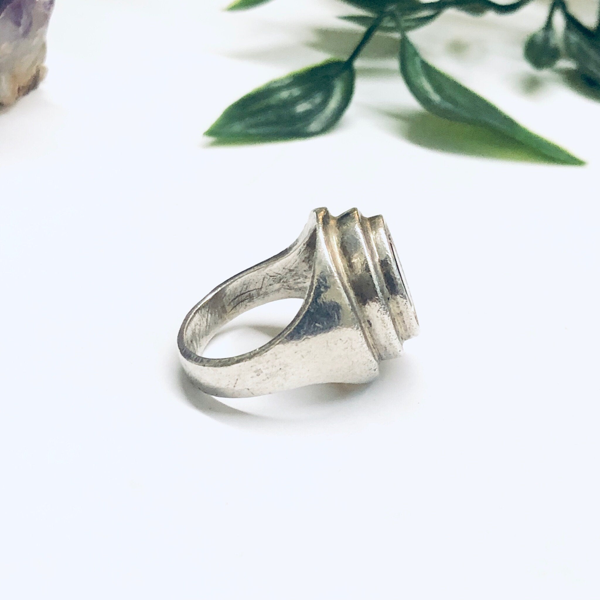 Silver Ring with Orange Gemstone, Vintage Topaz Ring, Citrine Jewelry, US Size 7.5 Ring, Anniversary Gift
