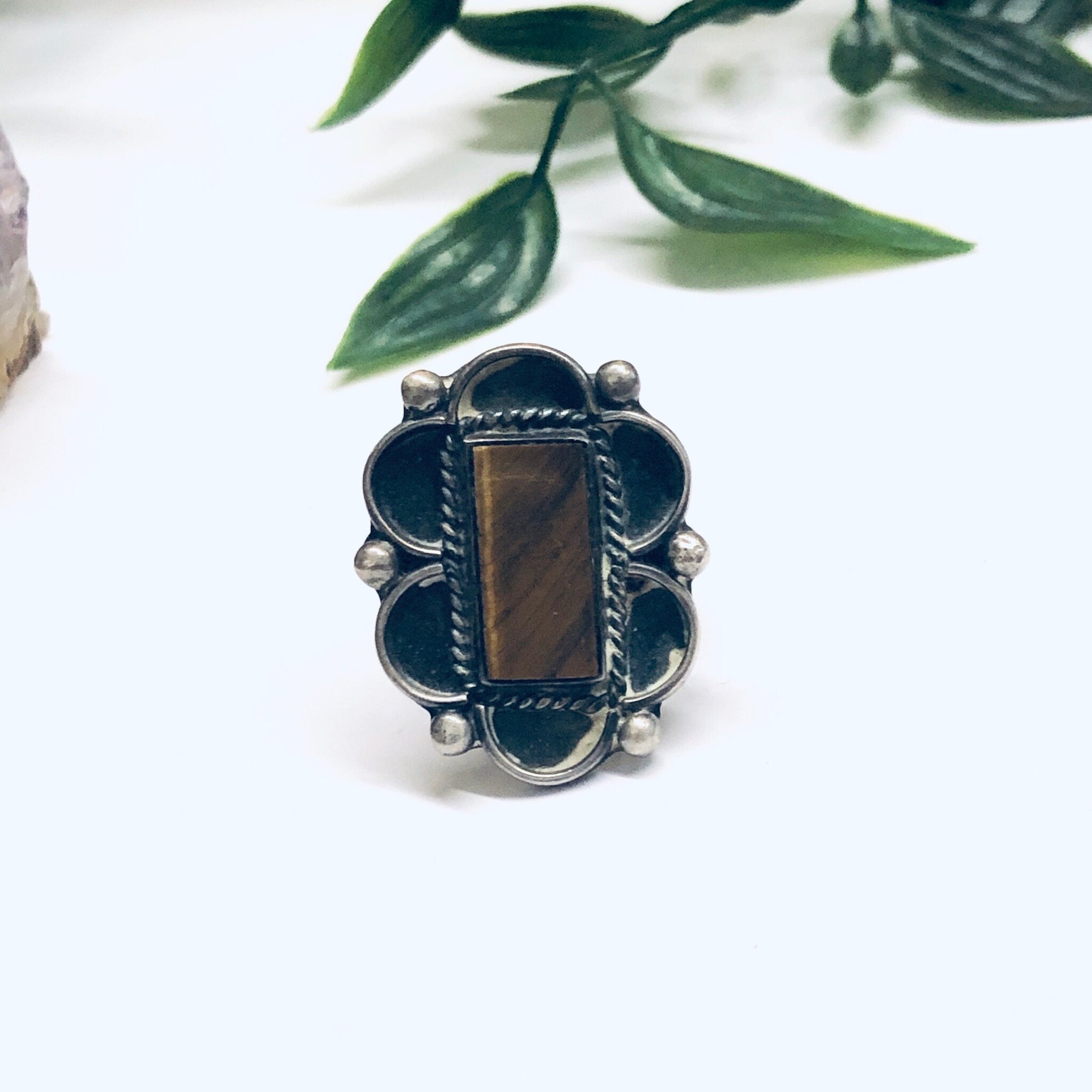 Vintage Tigers Eye Ring, Silver and Tigers Eye Ring, Tigers Eye Jewelry, Gemini Birthstone, Large Statement Ring