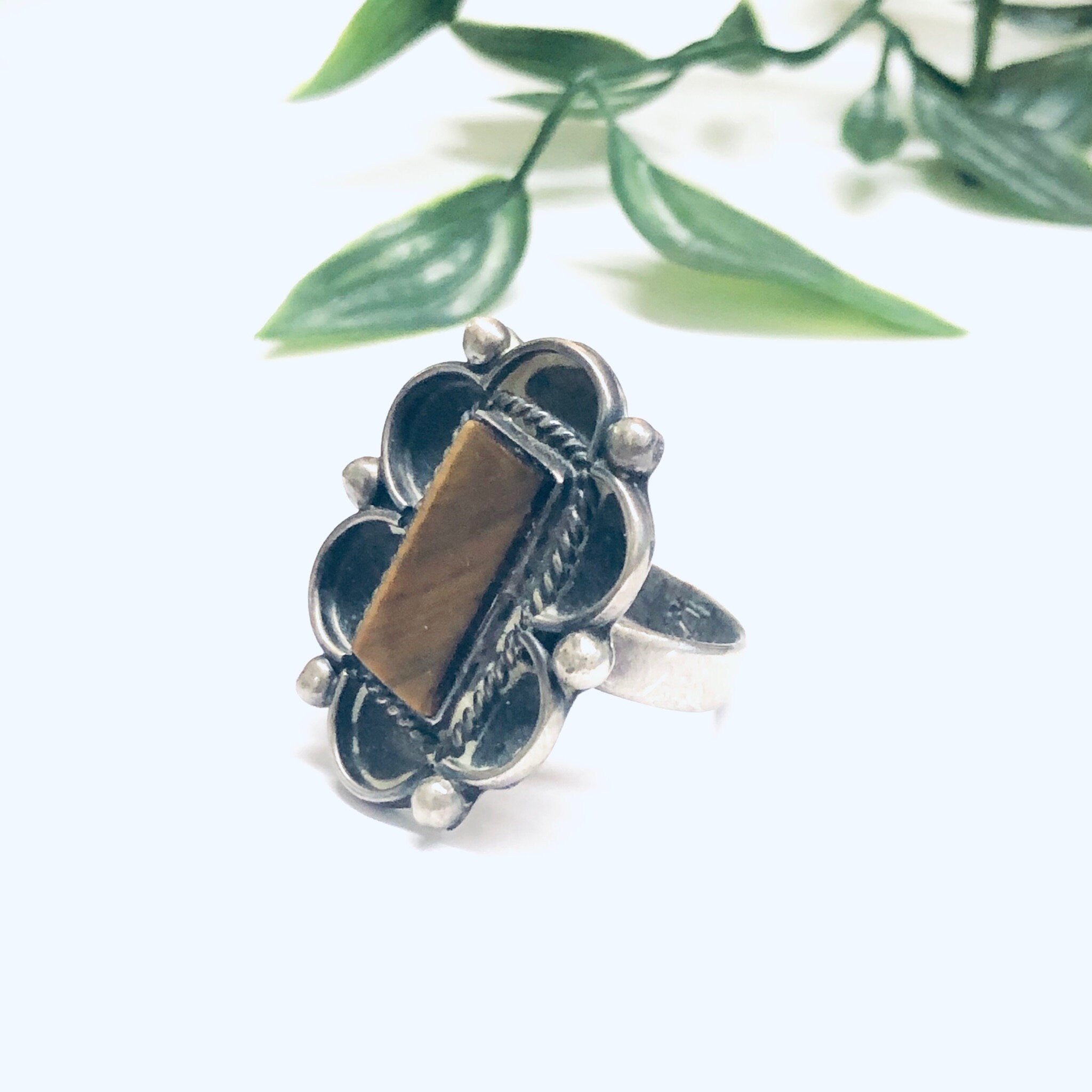 Vintage Tigers Eye Ring, Silver and Tigers Eye Ring, Tigers Eye Jewelry, Gemini Birthstone, Large Statement Ring