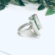 Vintage Adventurine Ring, Silver and Green Ring, Abstract Silver Ring, Unique Jewelry, Adventurine Jewelry
