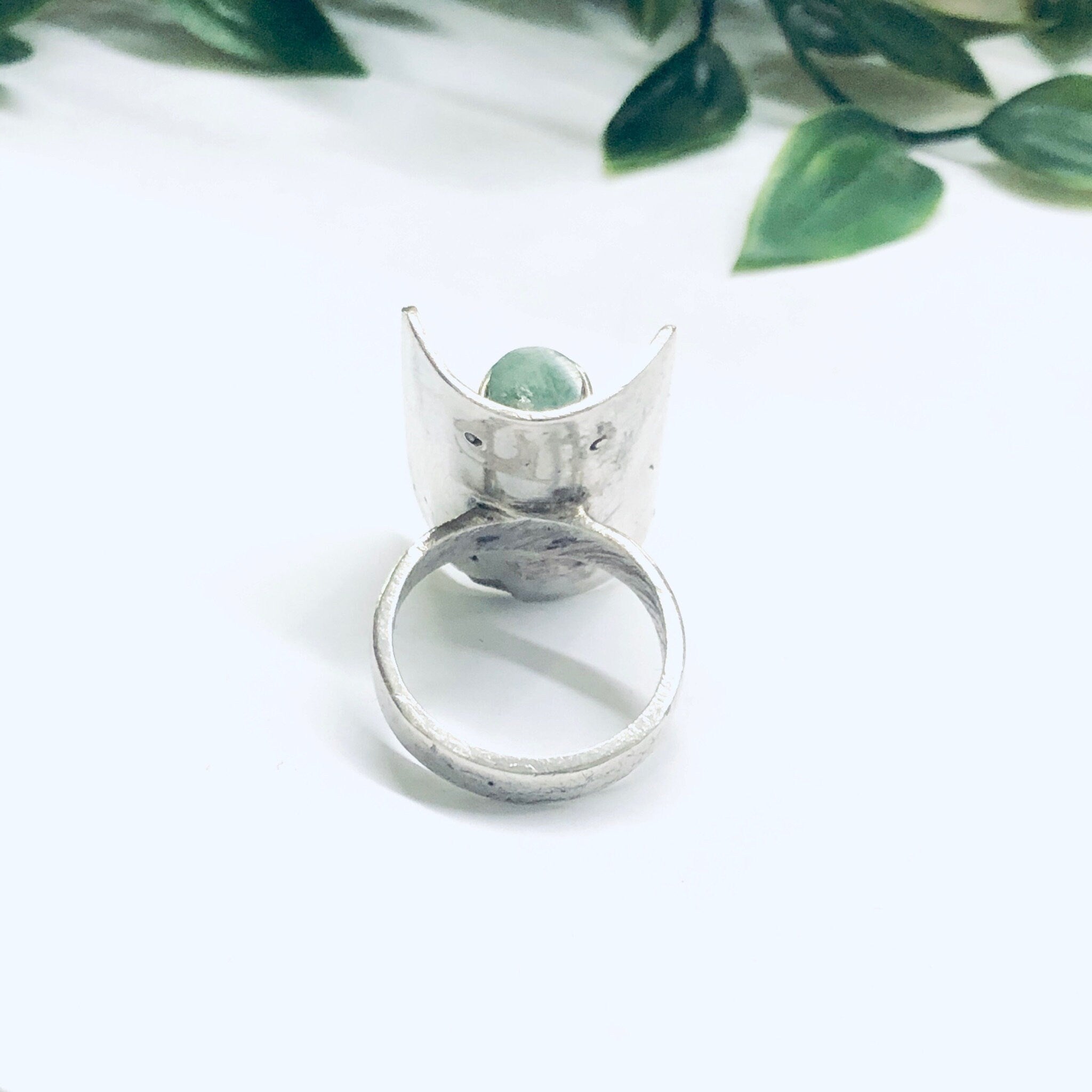 Vintage Adventurine Ring, Silver and Green Ring, Abstract Silver Ring, Unique Jewelry, Adventurine Jewelry
