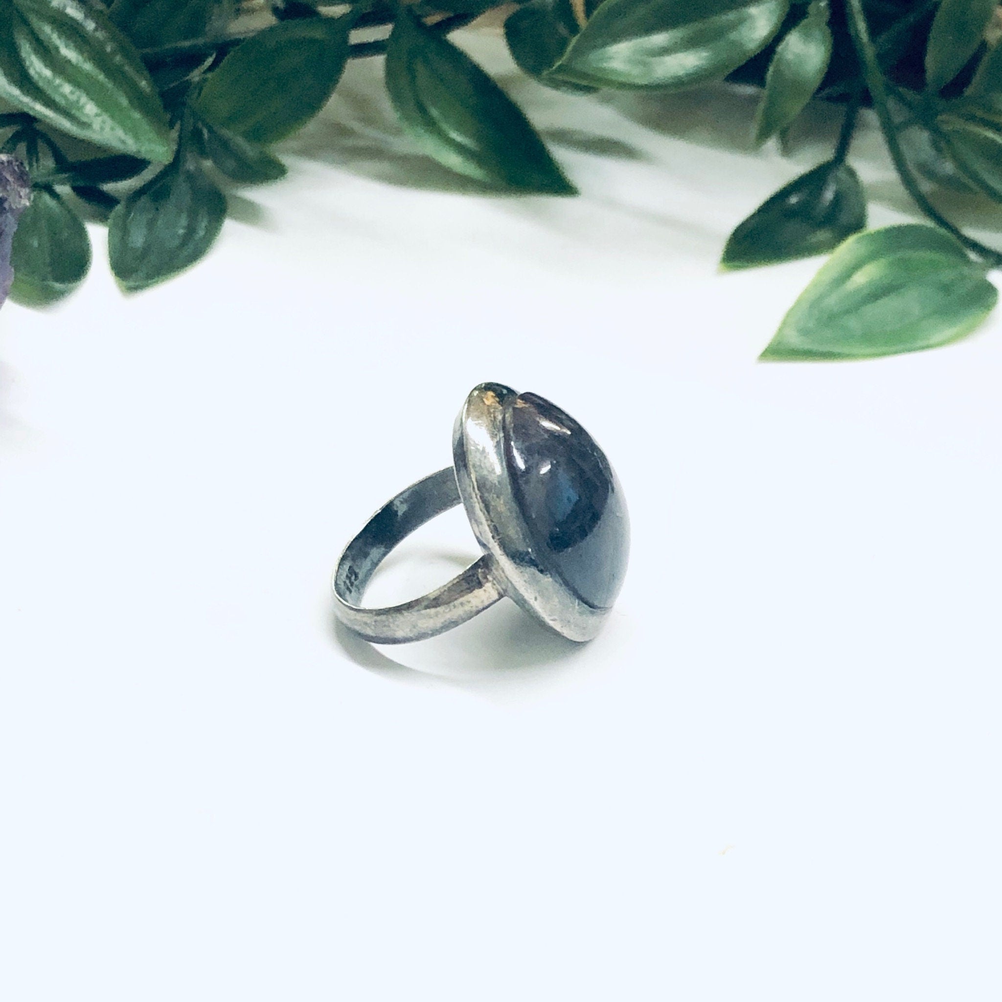 Vintage Silver Ring with Smokey Purple Gemstone, Large Statement Ring, Silver and Purple Ring, Unique Jewelry, Dark Purple Ring
