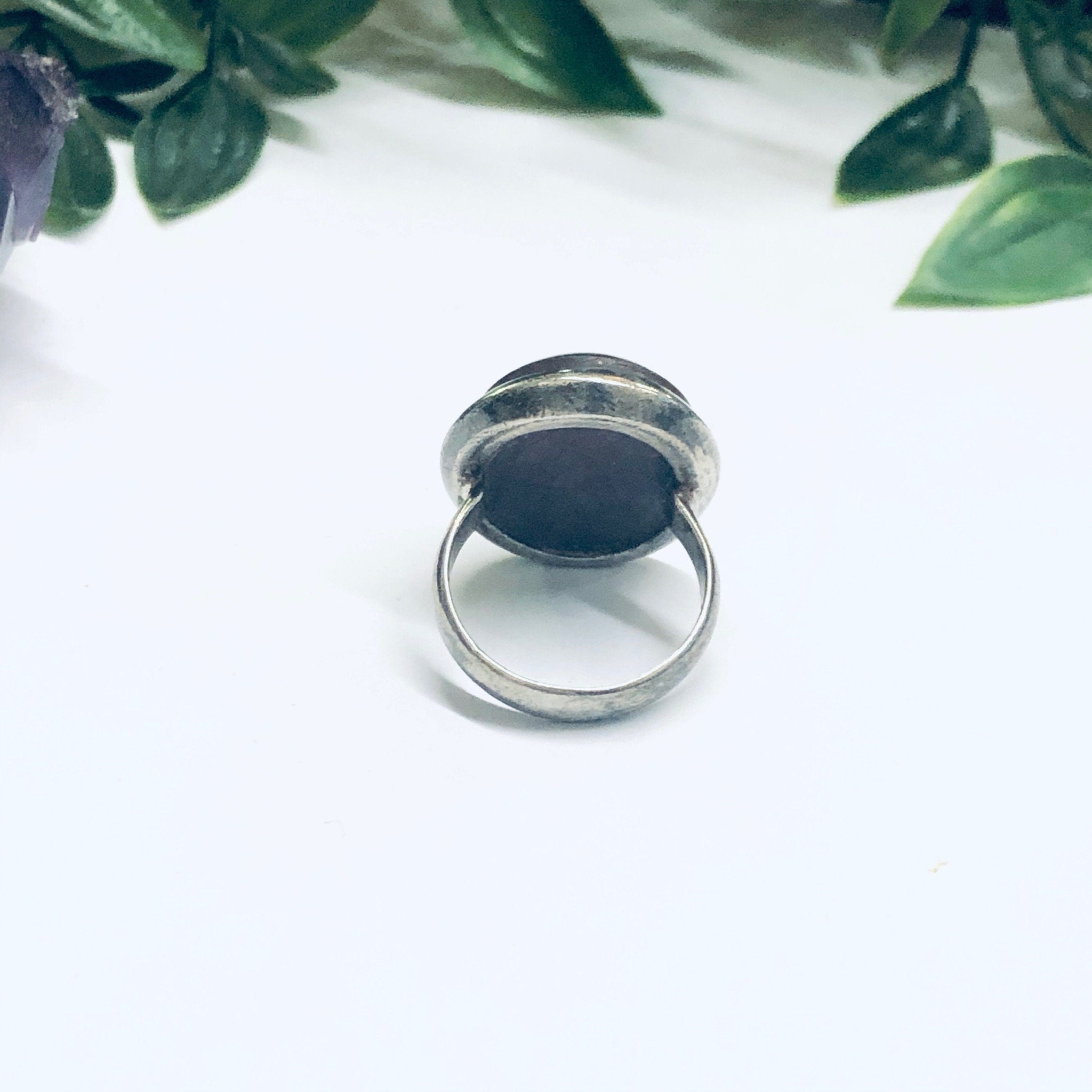 Vintage Silver Ring with Smokey Purple Gemstone, Large Statement Ring, Silver and Purple Ring, Unique Jewelry, Dark Purple Ring