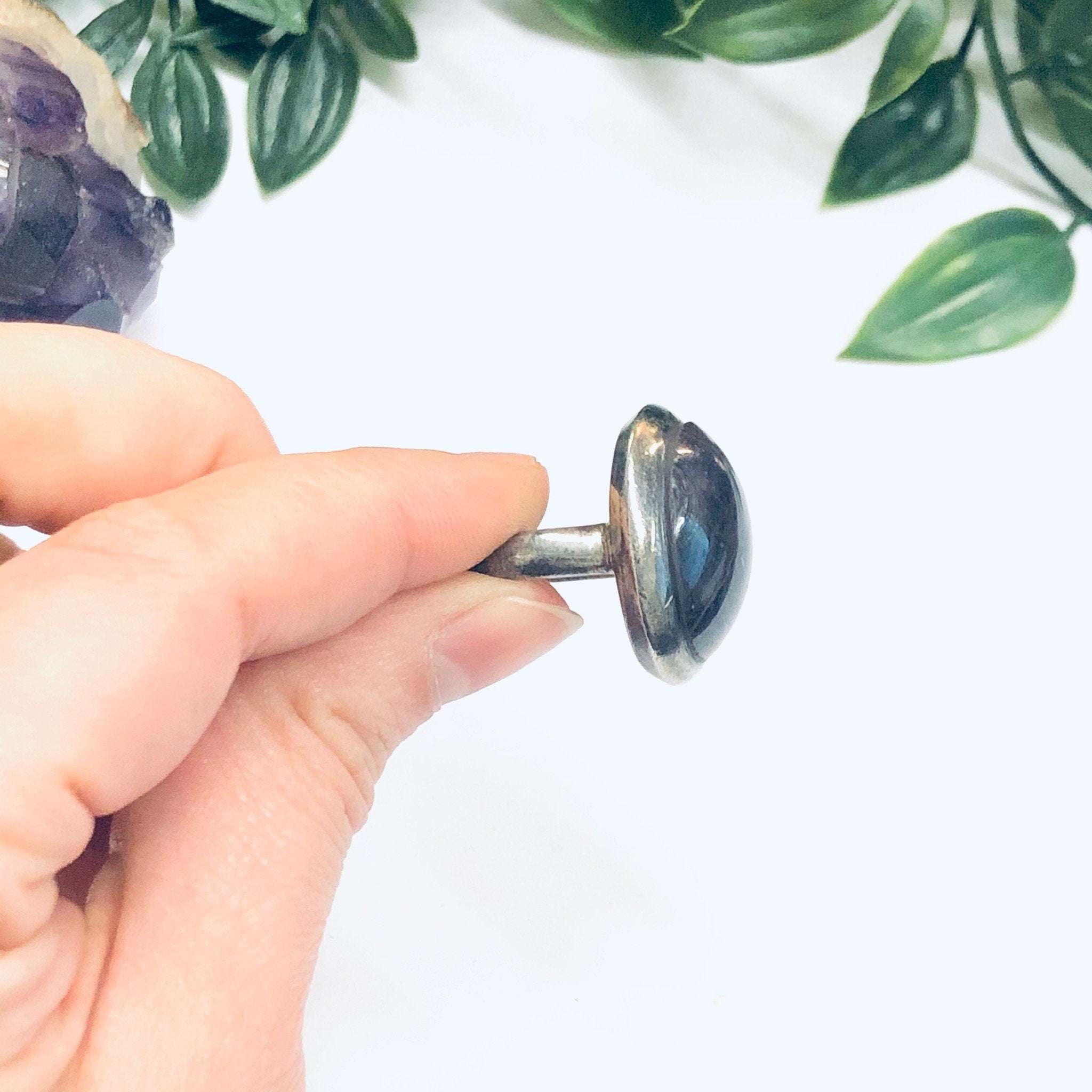 Vintage Silver Ring with Smokey Purple Gemstone, Large Statement Ring, Silver and Purple Ring, Unique Jewelry, Dark Purple Ring