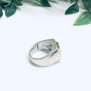 Vintage Silver and 10K Gold Ring, Cubic Zirconia Ring, Mens Ring, Large CZ Ring, 10K Gold Accent