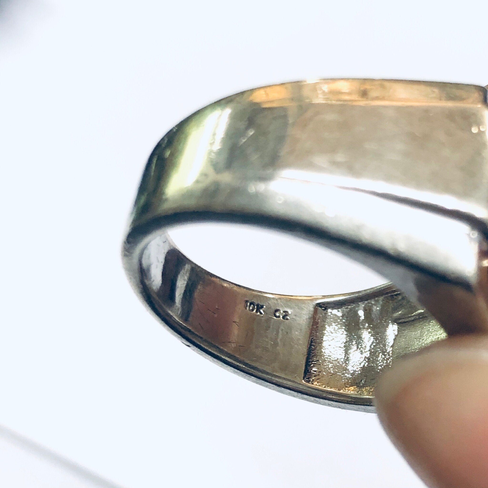 Vintage Silver and 10K Gold Ring, Cubic Zirconia Ring, Mens Ring, Large CZ Ring, 10K Gold Accent