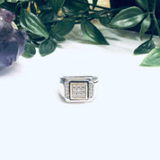 Vintage Silver and 10K Gold Ring, Cubic Zirconia Ring, Mens Ring, Large CZ Ring, 10K Gold Accent