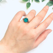Sarah Coventry Ring, Vintage Silver Ring, Green Gemstone Ring, Sarah Cov Silver, Emerald Cut Gemstone