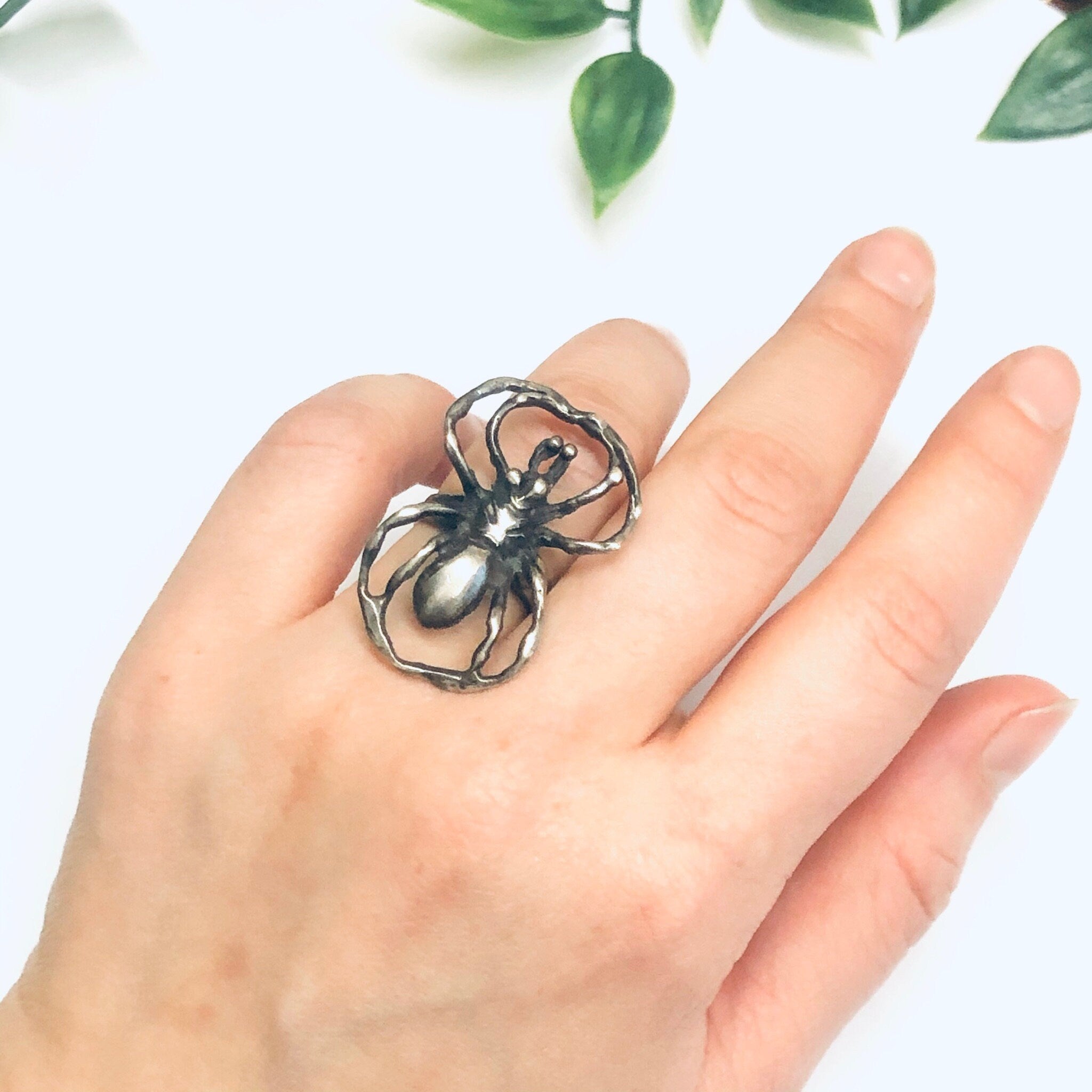 Silver Spider Ring, Large Spider Ring, Vintage Silver Ring, Insect Jewelry, Spooky Spider Ring, Statement Ring